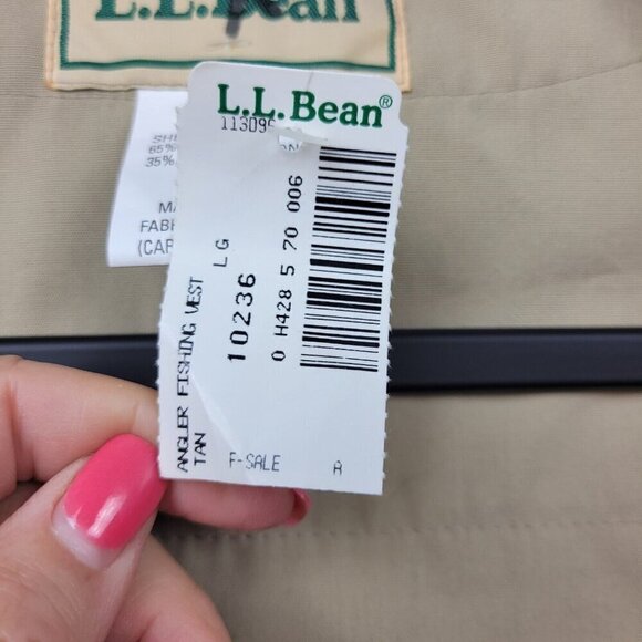 LL Bean Fishing Vest Mens Large Anglers Tan Retro Vintage New - Picture 5 of 11